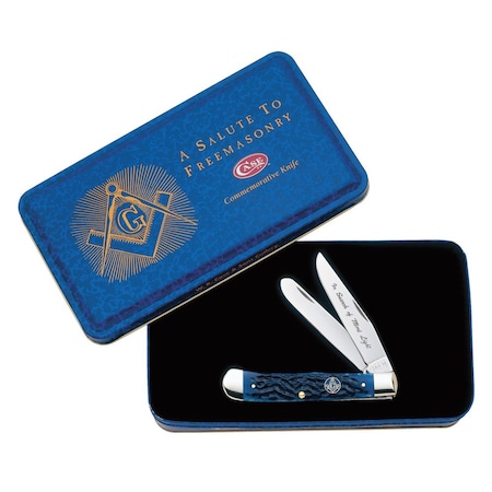 Case Cutlery Knife, Masonic Blue Bone Standard Jig Trapper 01058